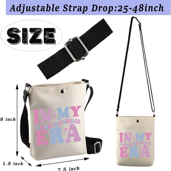 Junior Bridesmaid Gift Canvas Crossbody Bag Personalized Wedding Proposal - Picture 2 of 7